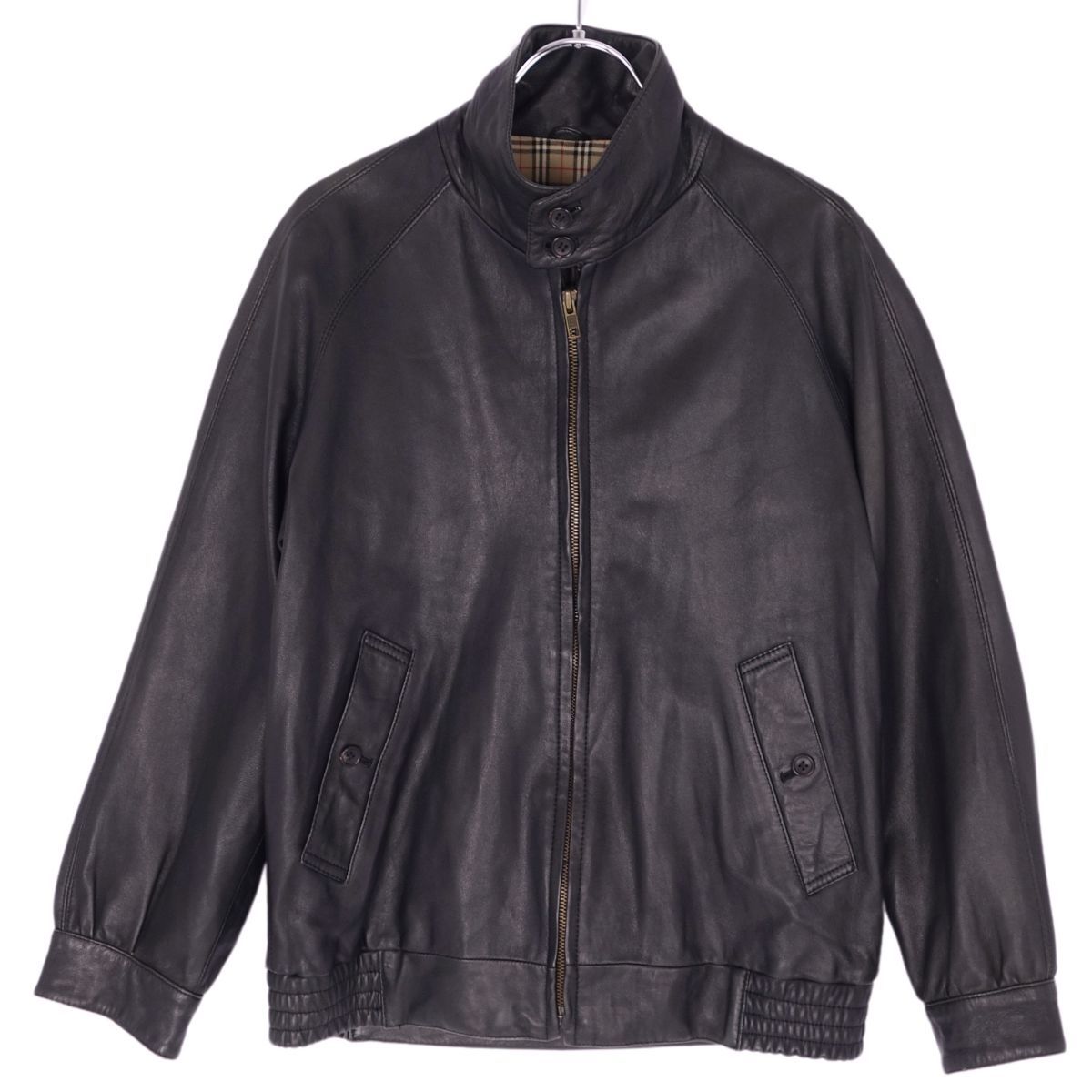 美品 Vintage バーバリー Burberrys ジャケット ブルゾン スイングトップ シープスキン 裏チェック アウター メンズ S ブラック