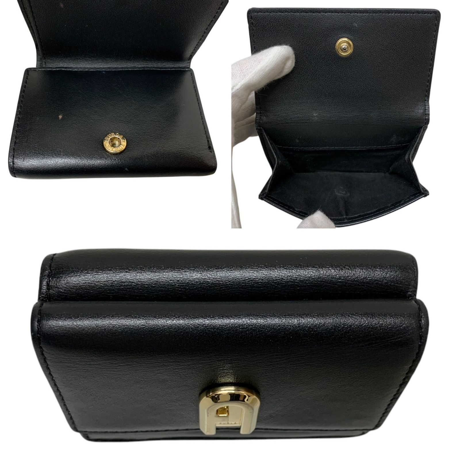 フルラ 現行 三つ折り財布 レザー コンパクト ブラック 極美品 極美品 フルラ FURLA 財布 折財布 三つ折り財布 ブラック レザー