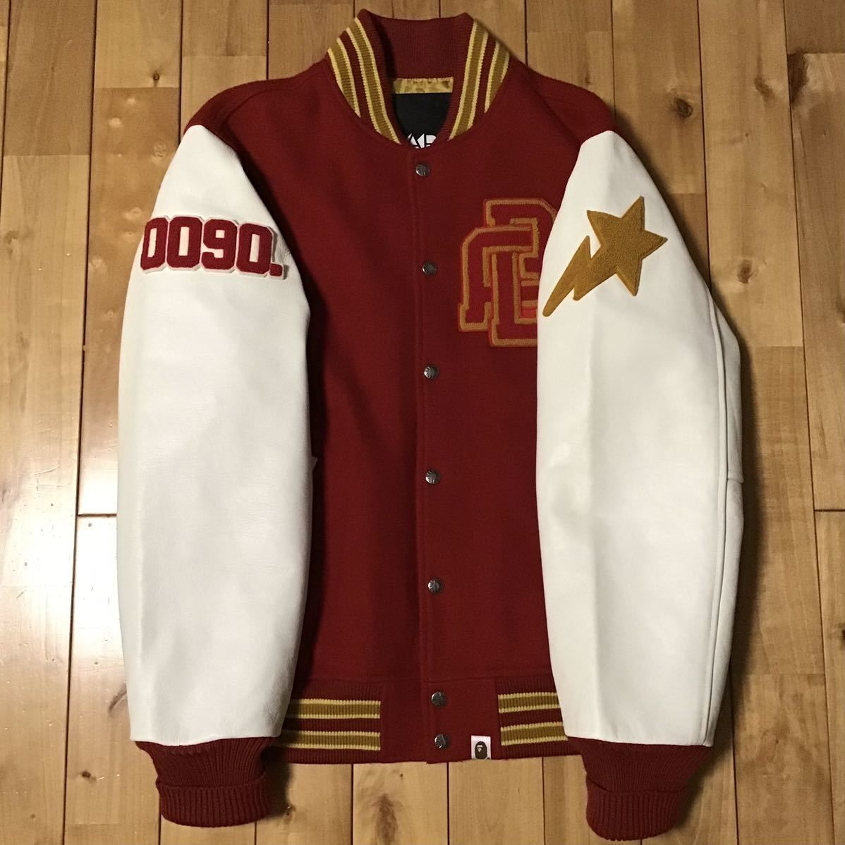 ☆NFS限定☆ 袖レザー BAPE STA LOGO varsity jacket Lサイズ a