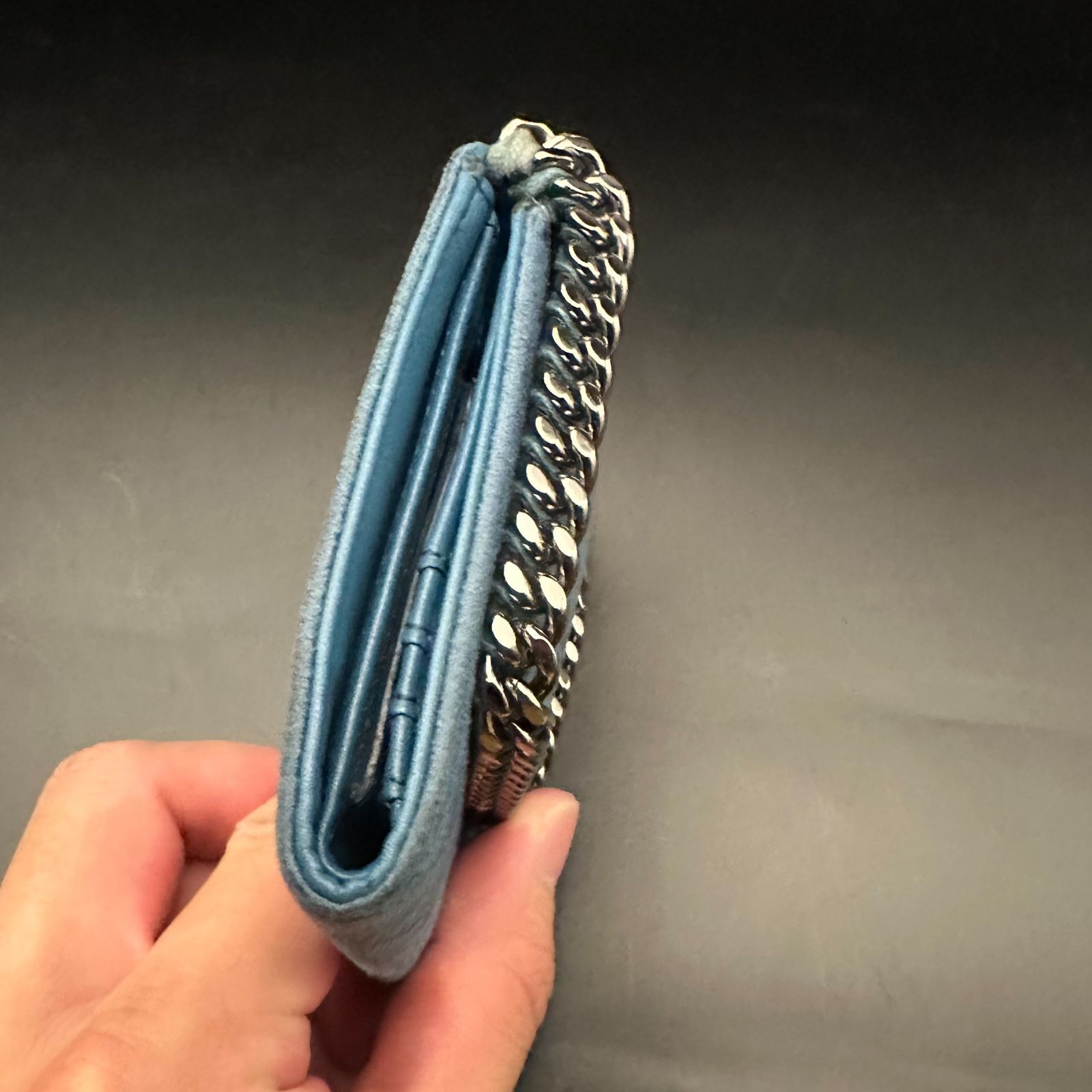 ステラマッカートニー 三つ折り財布 ファラベラ ブルー シルバー金具 