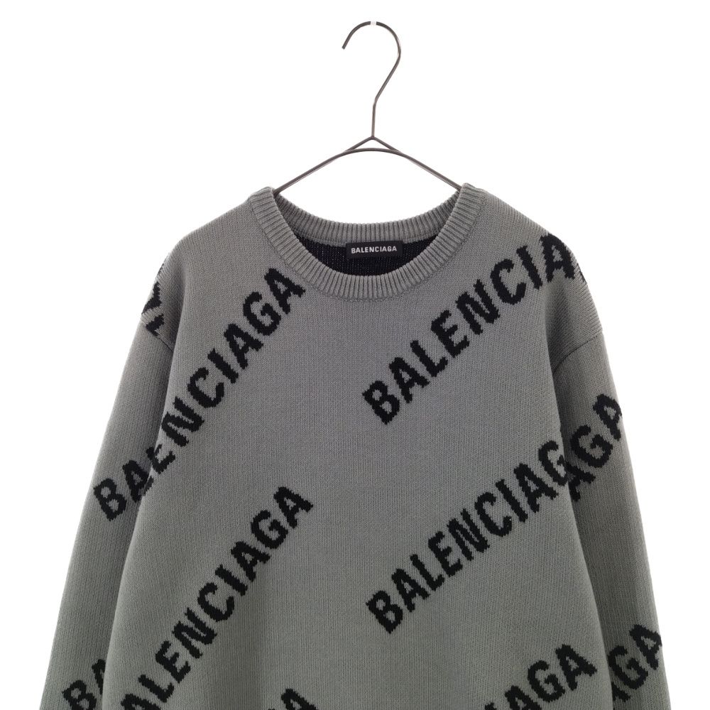 BALENCIAGA (バレンシアガ) 19SS ジャガードロゴクルーネックニット長袖セーター 570753 T3153 グレー/ブラック - メルカリ