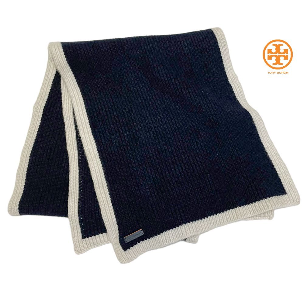 新品トリーバーチTORY BURCHカシミヤ100％ ニットマフラー 黒 新品