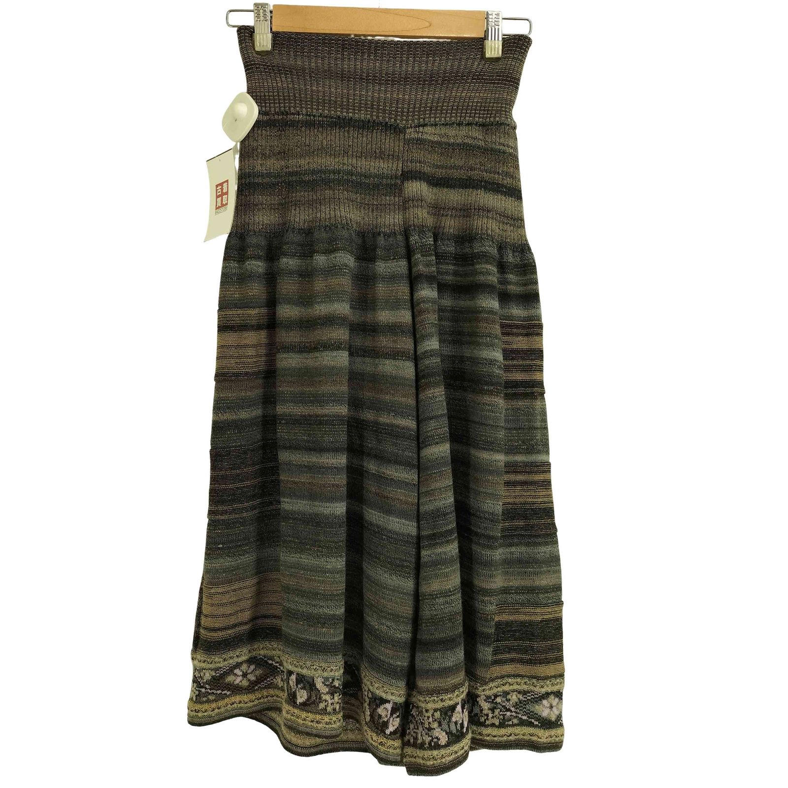 美品♡M&KYOKO ボーダーニットワイドパンツ　M-Lサイズ エムアンドキョウコ M.＆kyoko 裏地付 裾刺繍 ボーダーニットワイド