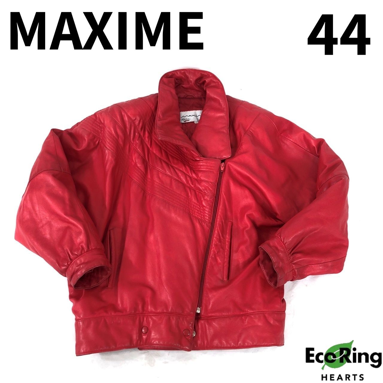 MAXIME マキシム イタリア製  本革 レザージャケット サイズ44  レッド  裏地 キルティング　ヴィンテージ品　古着 メンズ アウター ジャケット　レザー 【送料無料】 MID