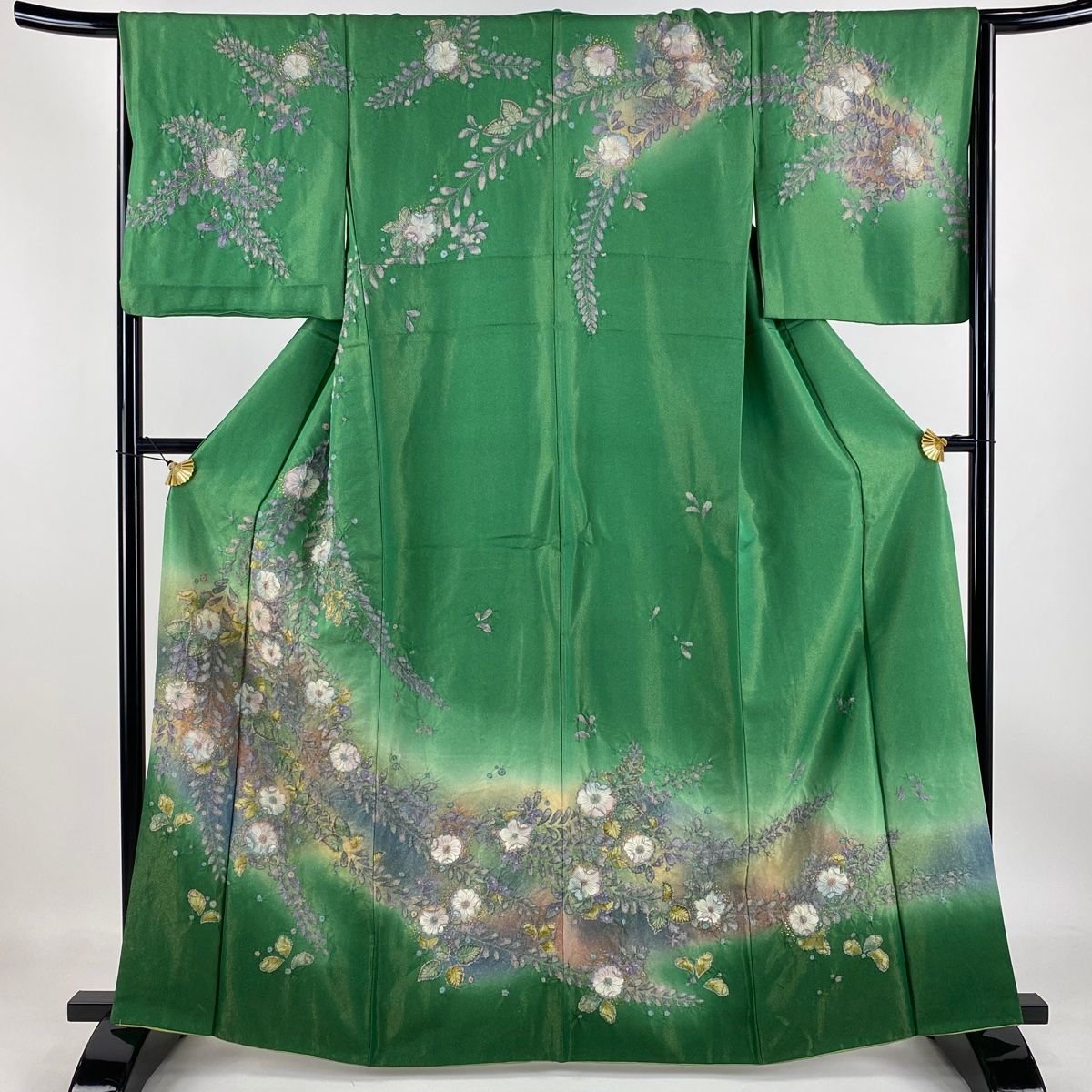 訪問着 身丈163cm 裄丈65cm M 袷 辻が花 金通し 金彩 緑 正絹 名品