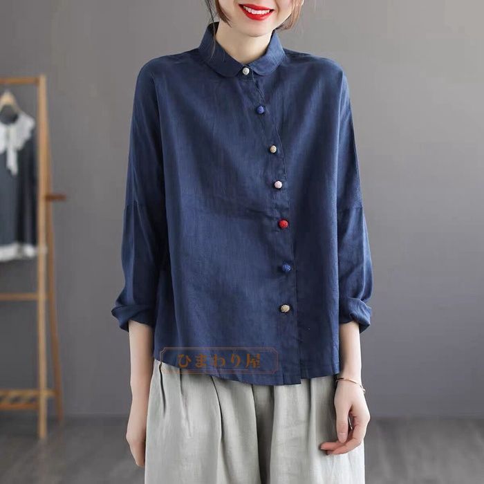 シャツ レディース 長袖 リネンシャツ トップス ロングシャツ