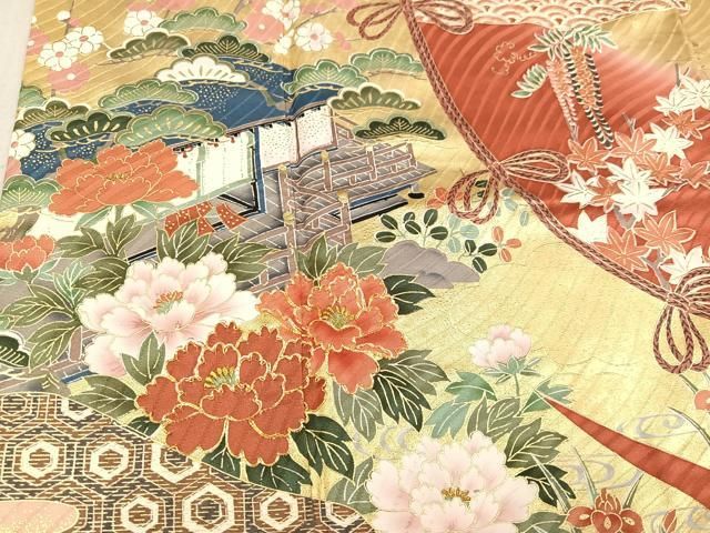 専用C769正絹　振袖　金駒刺繍　金彩　着物 平和屋着物□豪華振袖 駒刺繍 風景草花文 暈し染め 金彩 正絹
