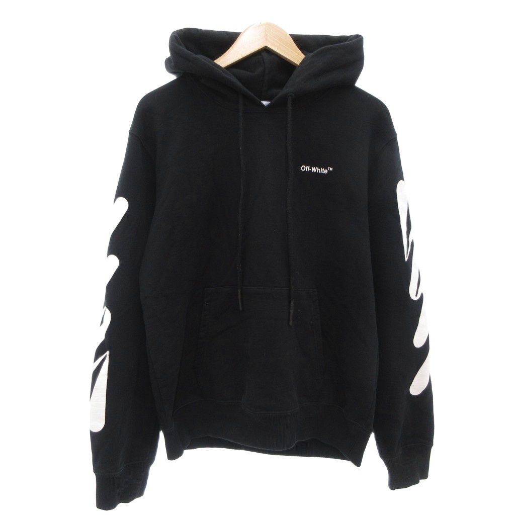 オフホワイト OFF WHITE WAVE DIAG SLIM パーカー フーディ プルオーバー バックプリント スウェット M 黒 ブラック |AE GY18