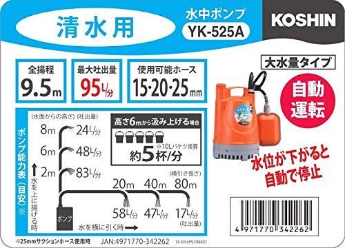 開店記念セール】25mm_50Hz 自動運転 工進(KOSHIN) 清水用 水中 ポンプ