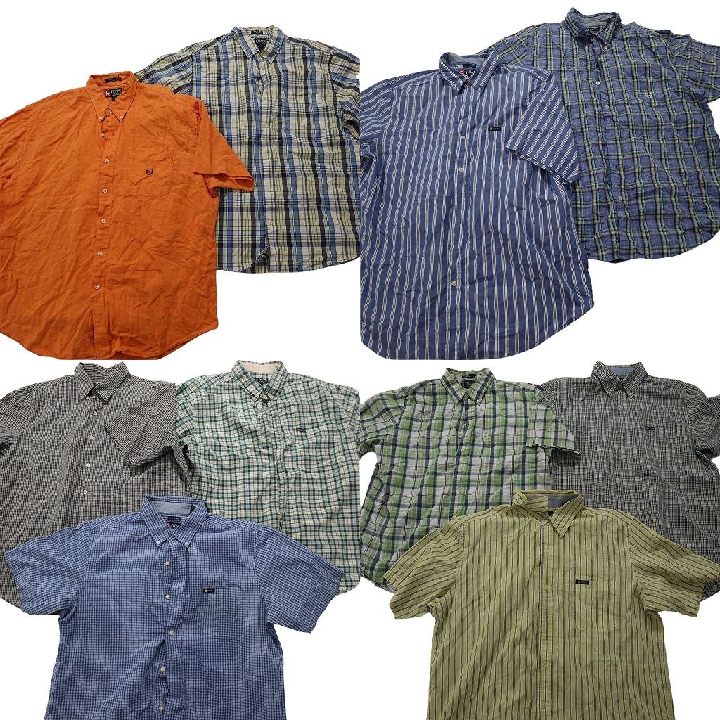古着卸 チャップス CHAPS 半袖シャツ 10枚セット メンズ Ｌ |XL ストライプ ギンガムチェック タータン 古着 NA3065