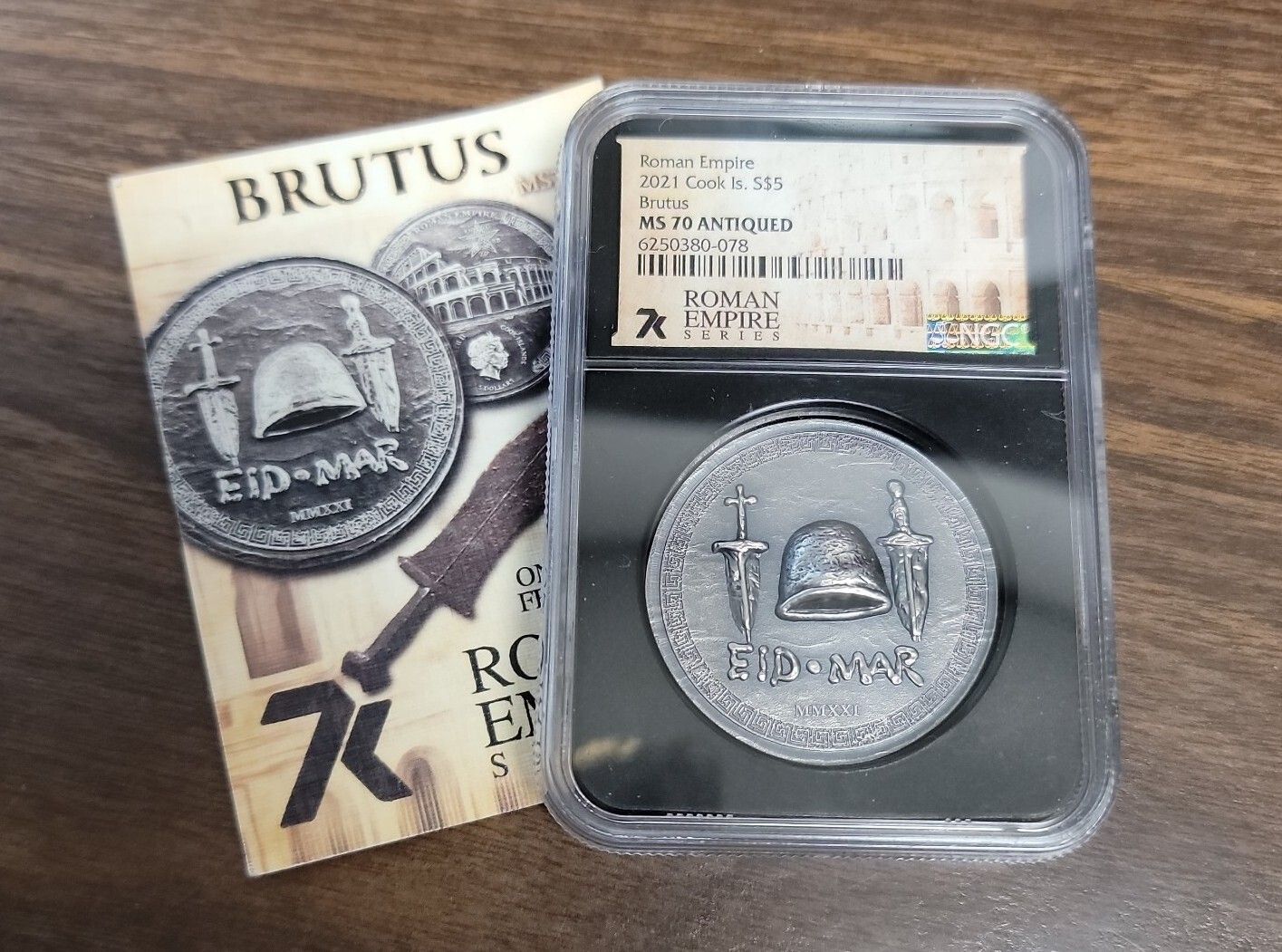 2021 Cook Islands $5 Silver Coin - NGC MS70 Antiqued - Roman Empire Brut