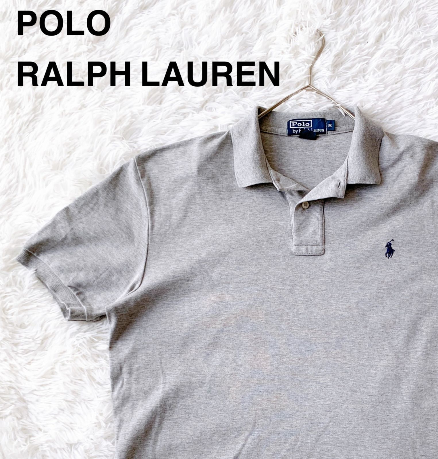 ラルフローレン ロゴ刺繍 半袖 ポロシャツ M ライトグレー RALPH 