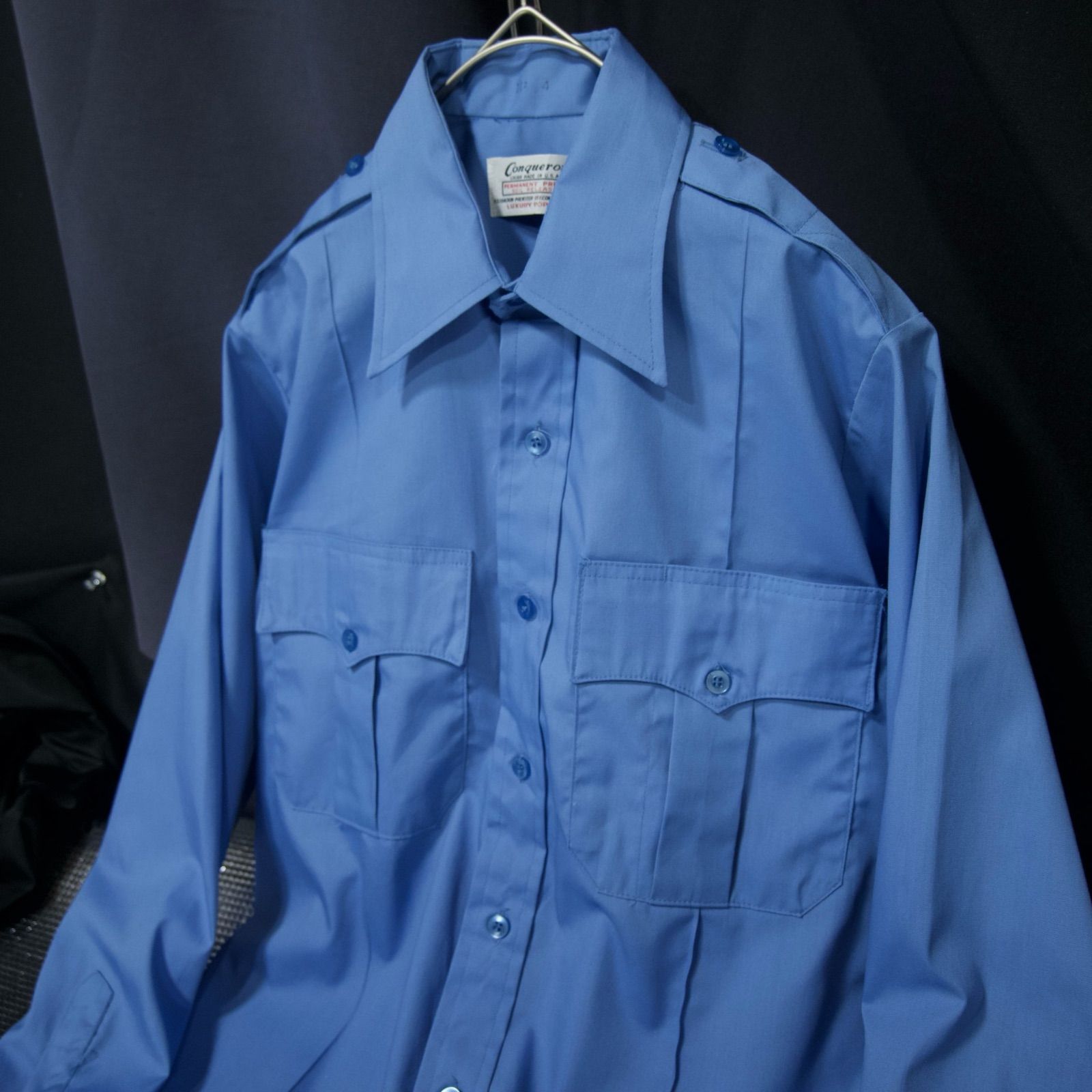 70s conqueror USA made Cyan Blue Poplin L/S Work Shirts 70年代 アメリカ製 シアンブルー  ポプリン 長袖 ワークシャツ - メルカリ