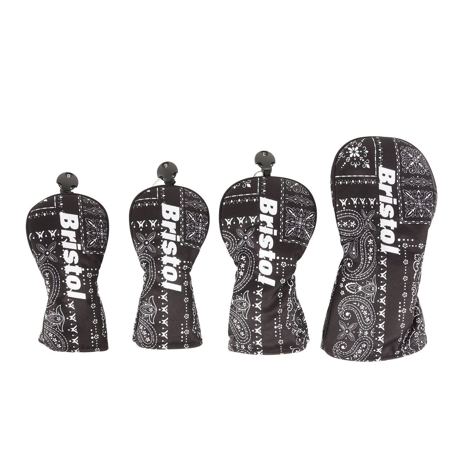 近年モデル F.C.Real Bristol エフシー ルブリストル ゴルフ用 ペイズリー柄 ヘッドカバー 3種 4点セット HEAD COVER ブラック 黒 ブランド ファッション アイテム 小物 雑貨