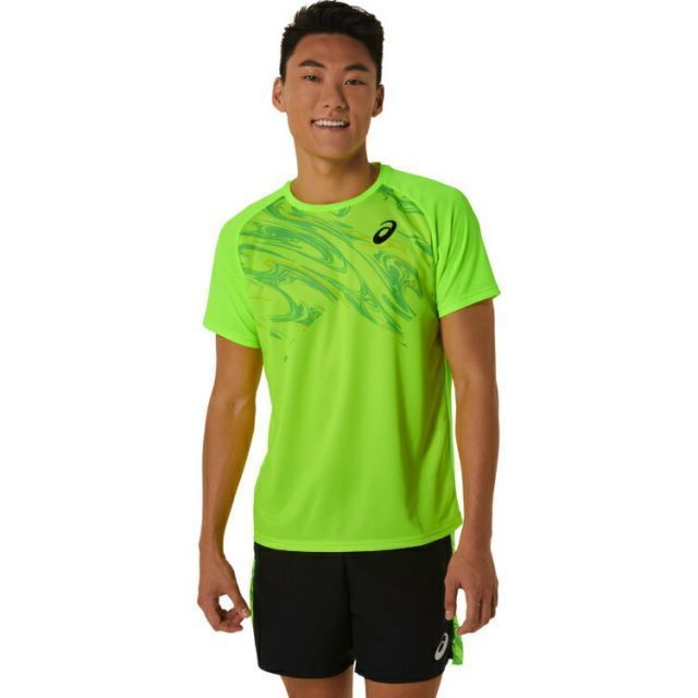 asics アシックス MEN SUMINAGASHI GRAPHIC S フラッシュイエロー XL 2091A608 751 | スポーツ 練習 部活 陸上 スポーツウェア ランニングウェア グラフィックTシャツ シャツ トップス 半袖 ドライ 速乾 快