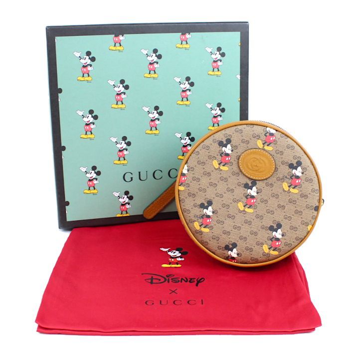 美品 グッチ GUCCI ミニGG ディズニー ミッキー PVC ブラウン 茶