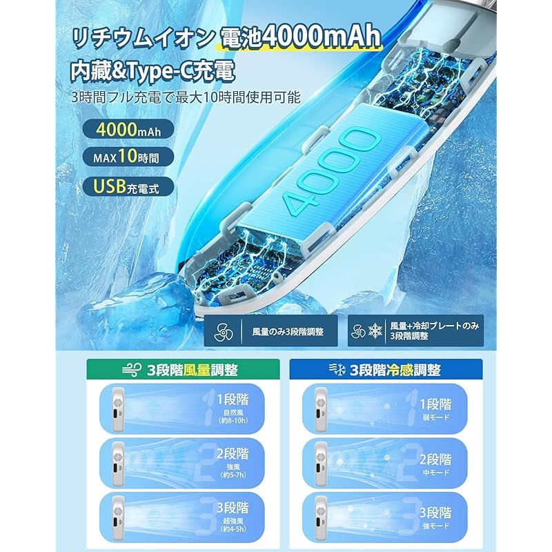 ネッククーラー 首掛け扇風機 冷却プレート3段階冷却機能 冷暖両用 2025最新 2025新型 ネッククーラー 扇風機 瞬間冷却 冷却プレート 背中