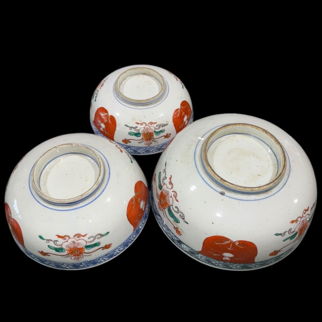 古伊万里 3つ鉢セット 金彩 色絵 色絵磁器 明治江戸 骨董 アンティーク