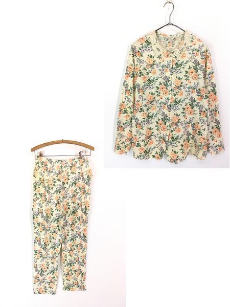 レディース 古着 90s VICTORIA S SECRET 花 フラワー 総柄 レース パジャマ シャツ - パンツ セットアップ M 古着