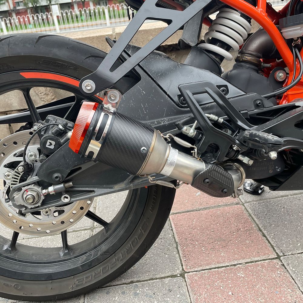 NINJA300 R3 DUKE対応 汎用ARタイプ橙キャップマフラー2本 改装カーボン風51mm