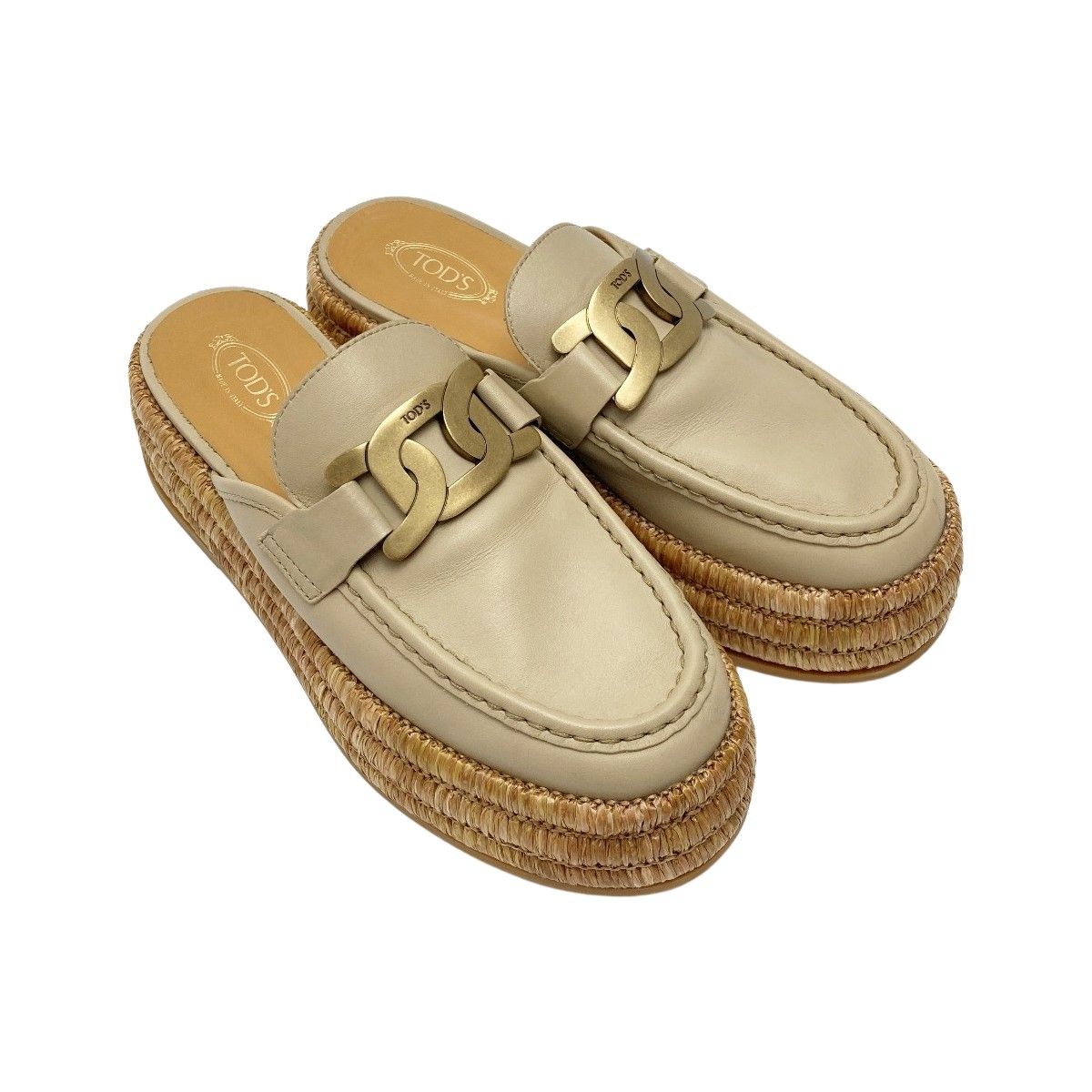 TODS トッズ Kate ケイト レザー プラットフォーム ミュール ベージュ 