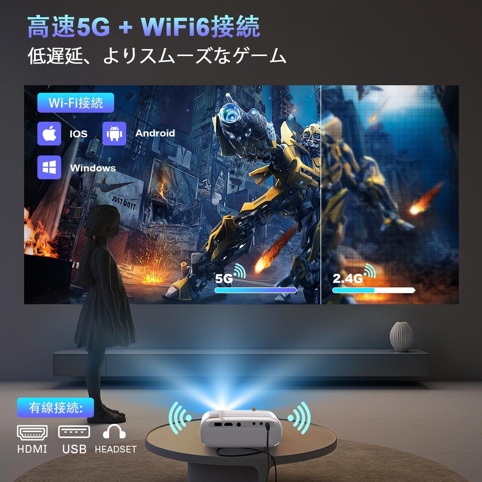 在庫セール】5G wi-fi 対応 10000LM プロジェクター Bluetooth