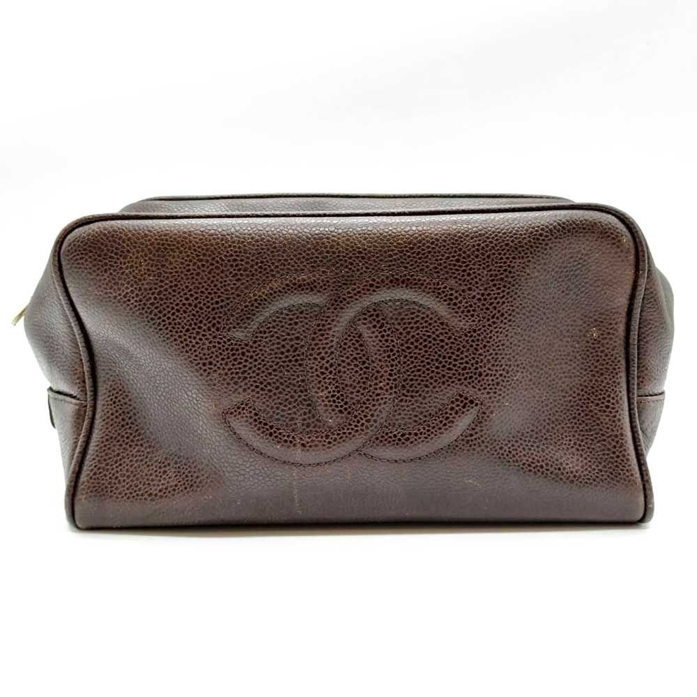 シャネル セカンドバッグ メイクポーチ ブラウン Bランク