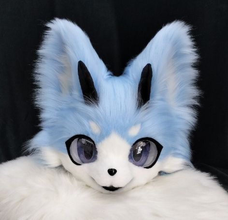着ぐるみヘッド ファースーツ 犬 ライトブルー 立ち耳 全頭ヘッド ケモノ マスク ぬいぐるみ コスプレ コスチューム
