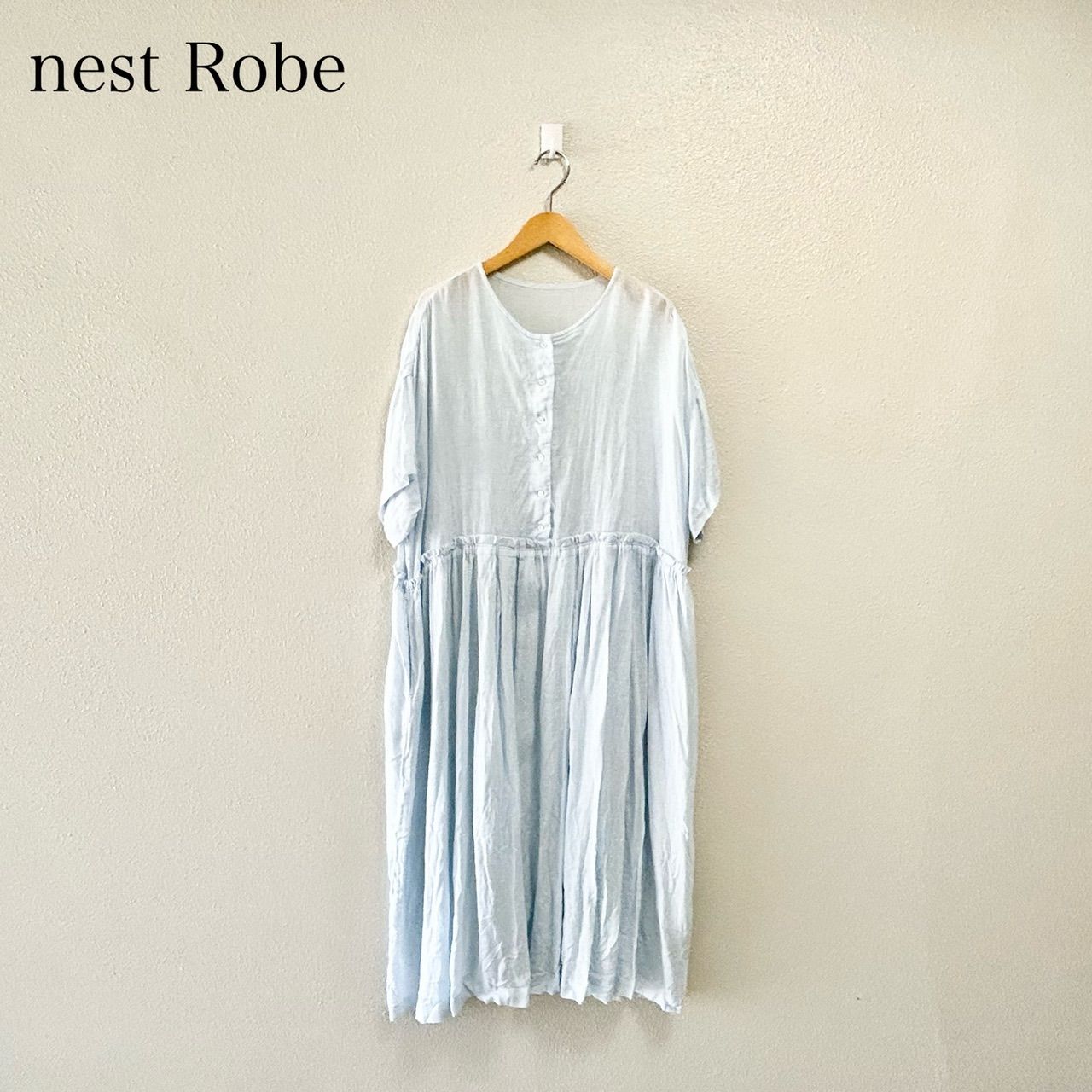 nest Robe ネストローブ リネンタックギャザー半袖ワンピース