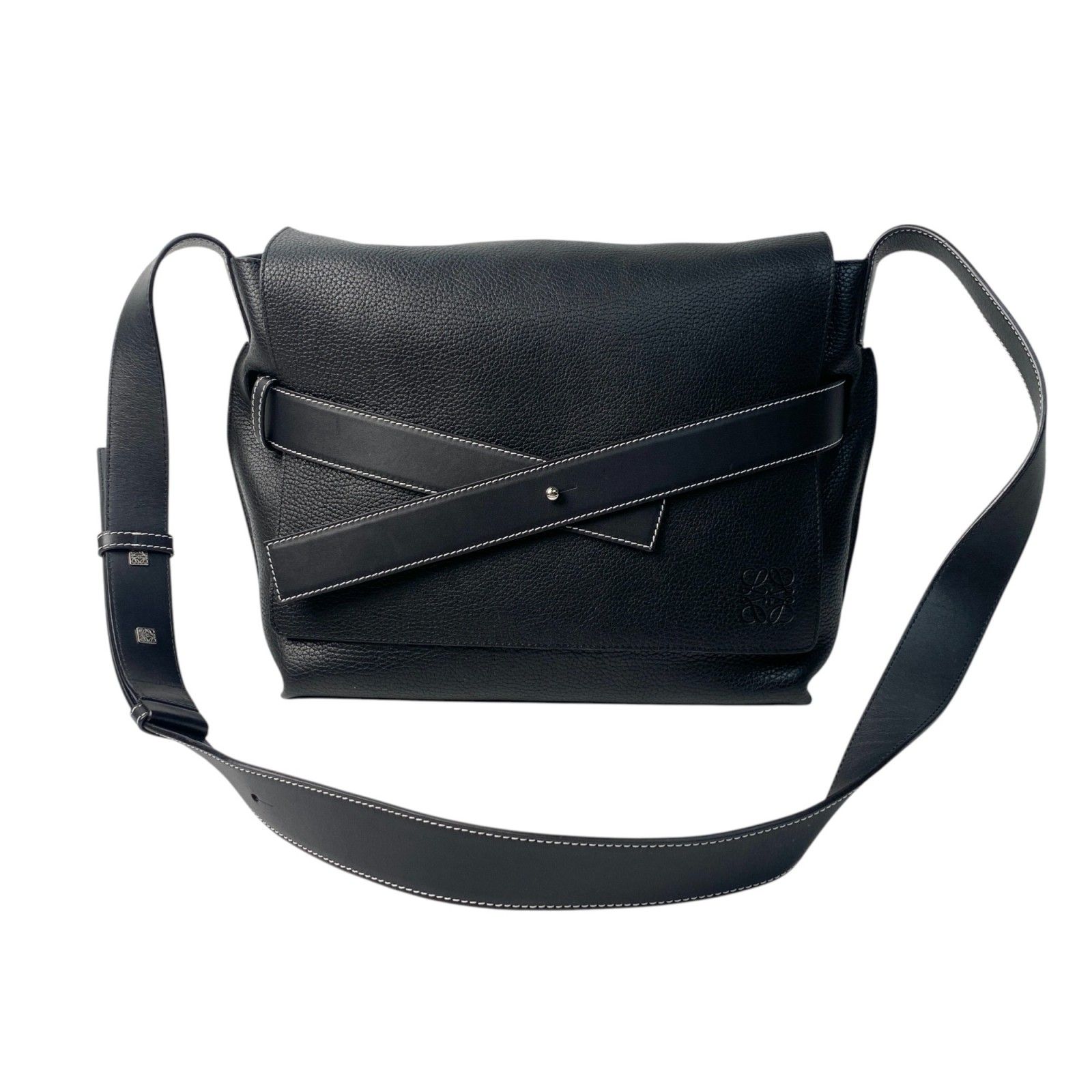【美品】ロエベ Tメッセンジャー ショルダーバッグ アナグラム レザー 黒 LOEWE ロエベ アナグラム T メッセンジャー ショルダーバッグ