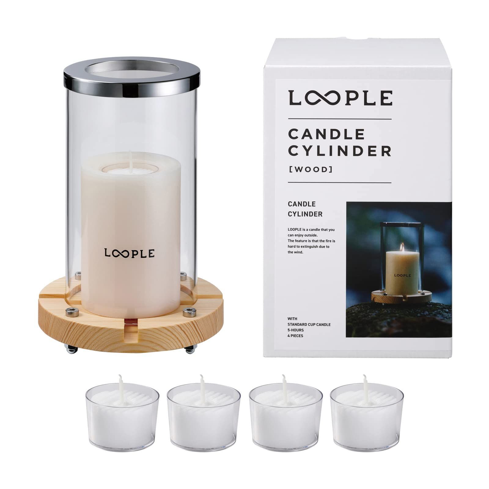 Color シリンダー アイボリー LOOPLE ループル キャンドルシリンダー ウッド アイボリー スタンダードカップキャンドル4個付 燃焼時間 約5時間 無香料