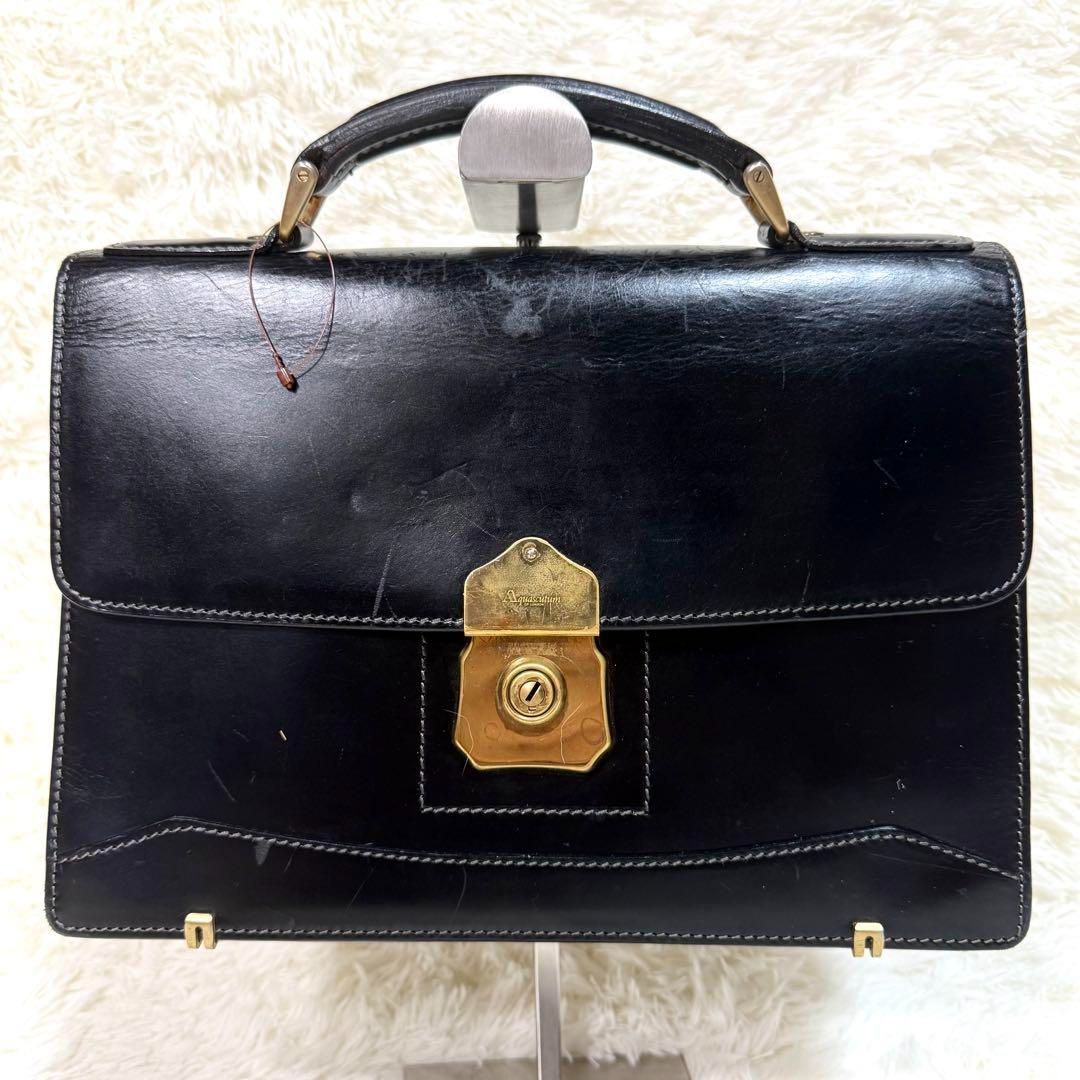 アクアスキュータム ビジネスバッグ ブラック 本革 レザー 通勤 社会人 Aquascutum◇アクアスキュータム ナイロン×レザー ビジネス