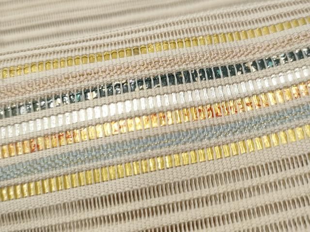 平和屋着物＊夏物 八寸名古屋帯 羅 幾何学文 黒地 銀糸 正絹 逸品