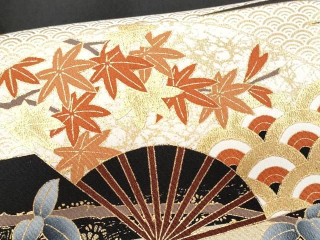 平和屋着物□豪華黒留袖 駒刺繍 扇面吉祥枝橘花文 金彩