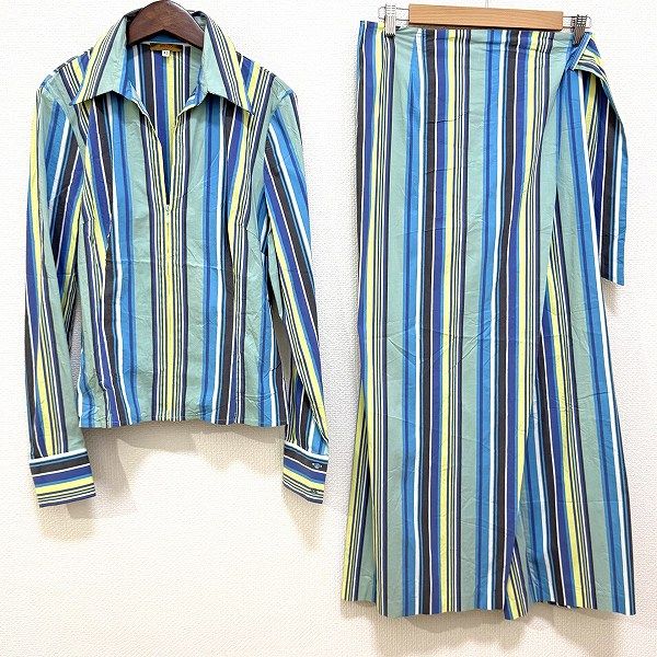 anc ケンゾー KENZO セットアップ 42 青系 マルチ パンツ ストライプ ジップアップ ヴィンテージ 大きいサイズ レディース 969915