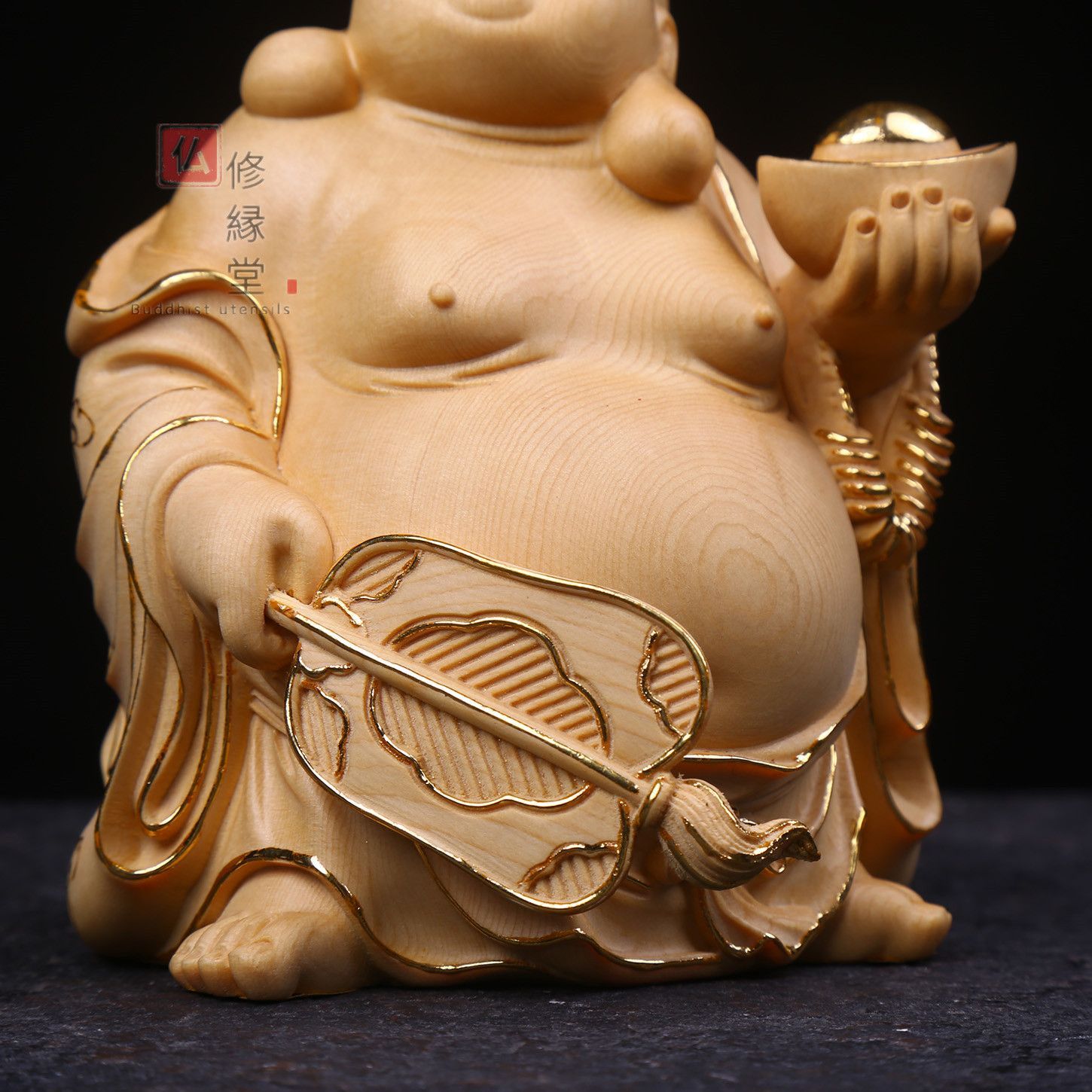 弥勒仏 極上品 木彫仏像 切金 仏師彫り 細工精彫 七福神 布袋様