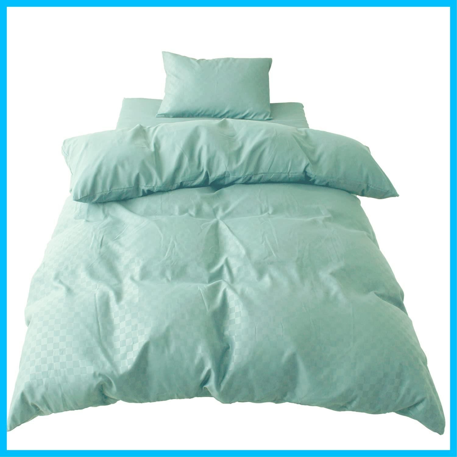 新着商品 速乾 ゲスト用 シワになりにくい 模様替え 洗い替え 枕カバー 敷き布団カバー 掛け布団カバー 敷布団用 L3-300-53 エメラルドグリーン 市松柄 シングル3点セット 布団カバー メリーナイト