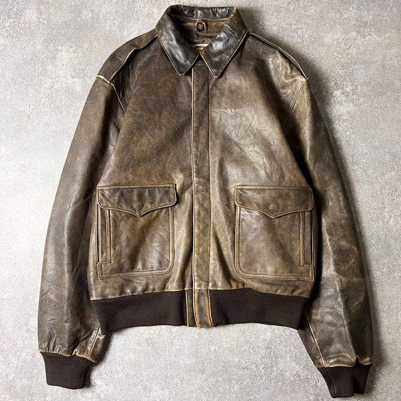 80s 旧タグ BANANA REPUBLIC A-2 タイプ 本革 レザー フライト ジャケット 44L | 80年代 ビンテージ バナナリパブリック 革ジャン ボンバー ブラウン