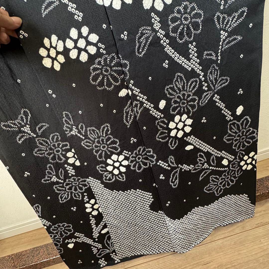 超美品　正絹　袷　総絞り　訪問着　付け下げ　着物 160 黒　ブラック　シンプル 超美品 正絹 袷 総絞り 訪問着 付け下げ 着物163 黒 ブラック