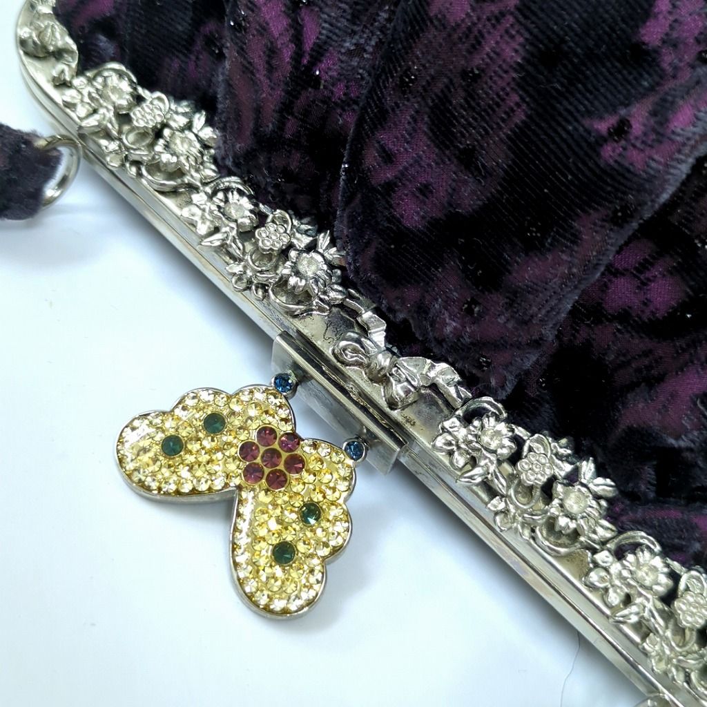 ANNA SUI アナスイ ベロア ハンドバッグ がま口 蝶々 パーティー