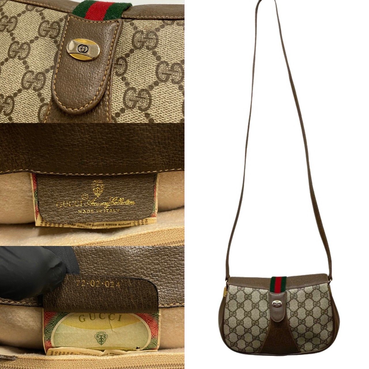 極 美品 GUCCI オールドグッチ ヴィンテージ シェリーライン GG ロゴ 金具 レザー 本革 ショルダーバッグ ポシェット ブラウン 93268  - メルカリ