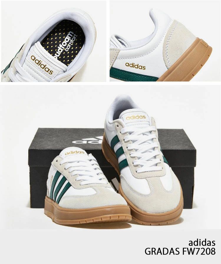 【新品/未使用】【24cm】adidas アディダス グラダス GRADAS FW7208 WHITE GREEN グラダス レザー 本革 シューズ ホワイト グリーン 3ストライプ ヴィンテージ