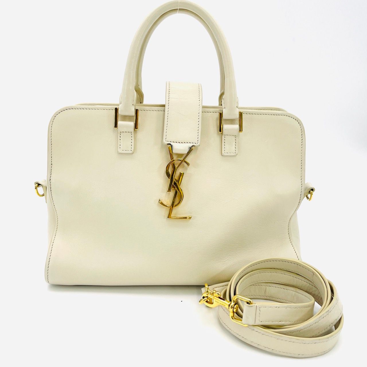 サンローラン SAINT LAURENT ベイビーカバス 白 ハンドバッグ 2WAY ショルダーバッグ レザー ホワイト 6-10-886
