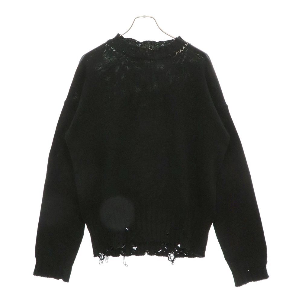 MARNI (マルニ) 22AW ネックロゴ ダメージ加工 クルーネック ニット セーター ブラック GCMG0210A0 UFC652
