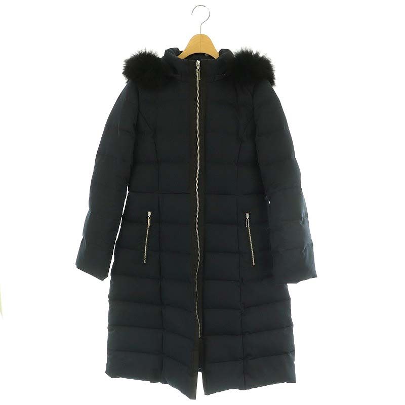 エムプルミエ ブラック M-Premier BLACK 24AW フォックスファーフーディーロングダウンコート 36 紺 |MI OS