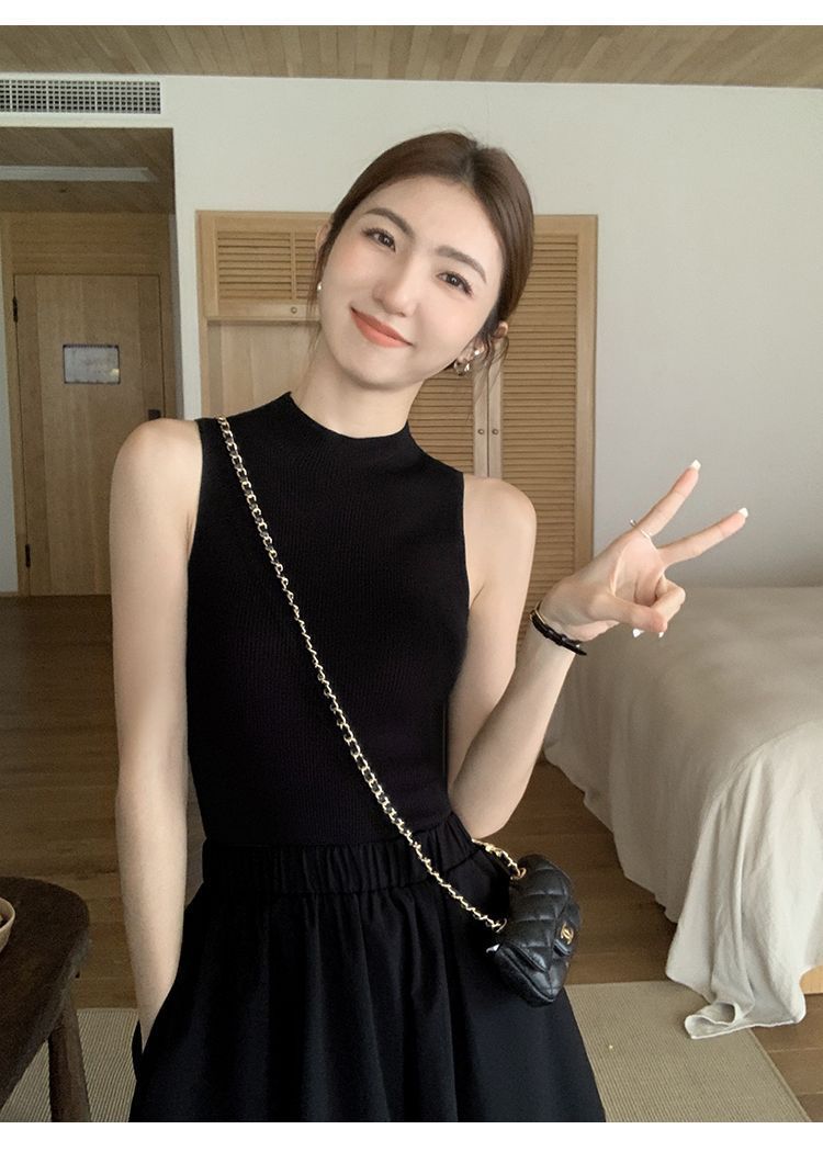 韓国 服 レディース ニット ベージュ ノースリーブ ハイネック セクシー 胸元 Amazon | [YONGO] セーター レディース ニット オフ
