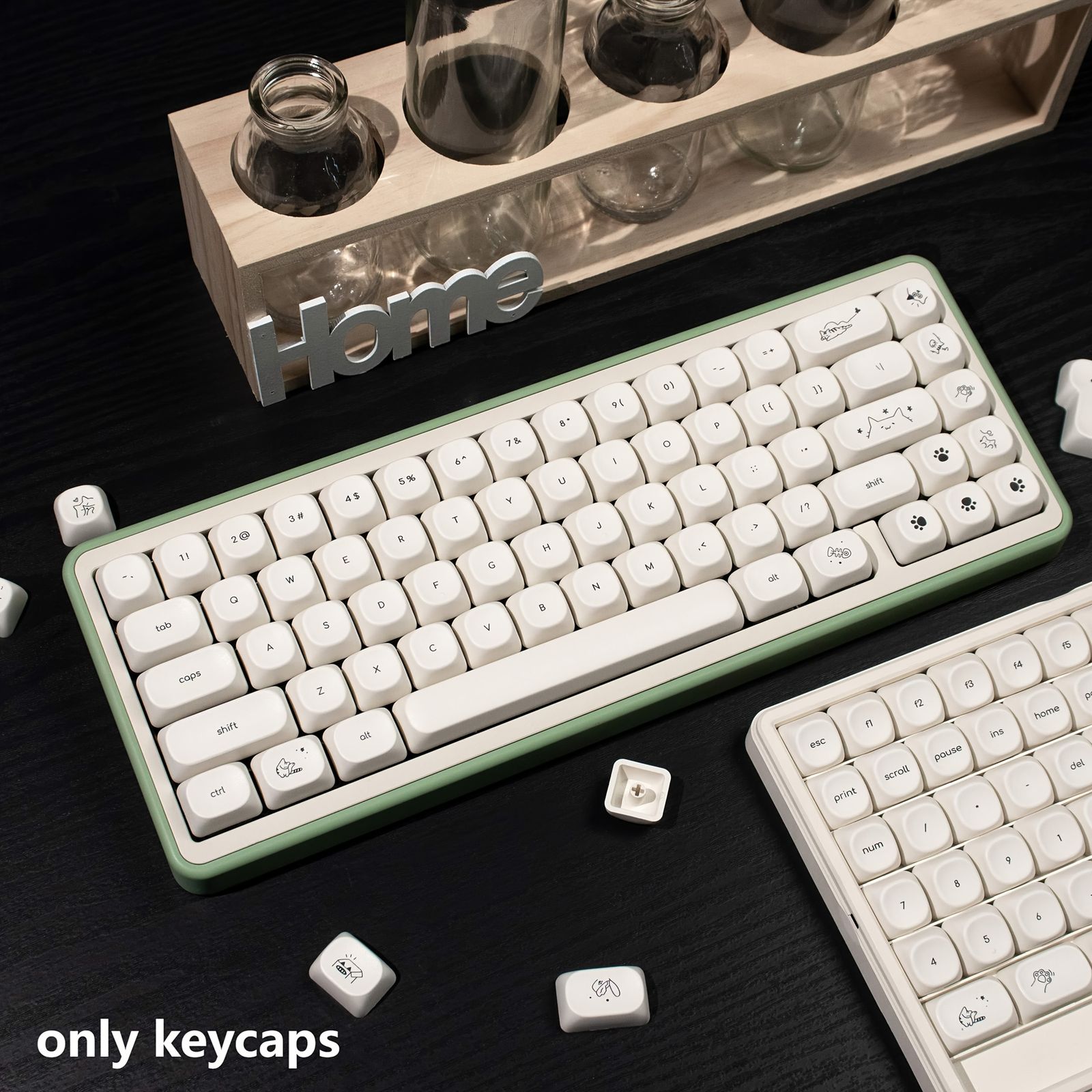 124キー かわいい猫のキーキャップ ミニマリスト ミルクホワイト PBT 昇華式 モアボールキャップ メカニカルキーボード キーキャップ 61/75/87/98/104対応