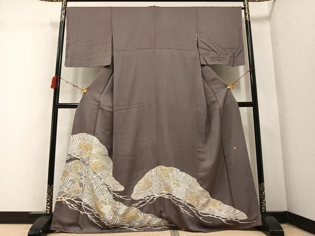 平和屋着物●豪華色留袖 友禅 作家物 駒刺繍 松文 金彩 正絹 ♥ AABB3680ph