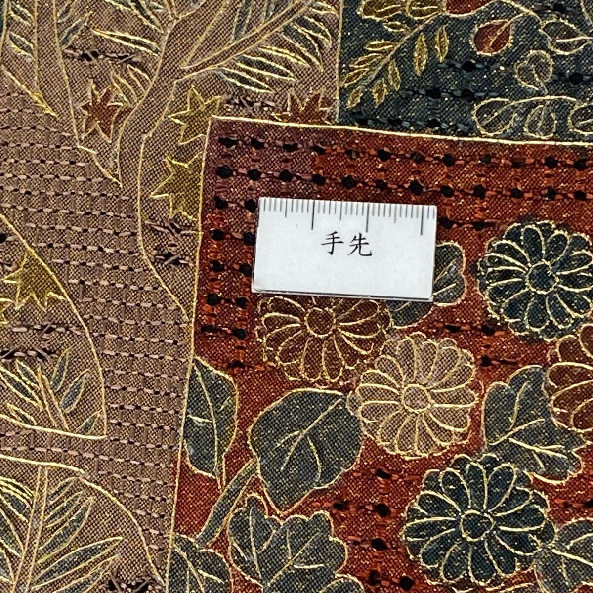 袋帯 逸品 菊 鳥 汕頭刺繍 金糸 灰茶 全通 正絹 【中古】 - メルカリ