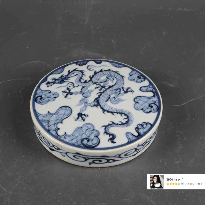 景徳鎮 磁器 元青花竜紋文鎮 蓋置 茶道具装飾品 現代工芸品 美術